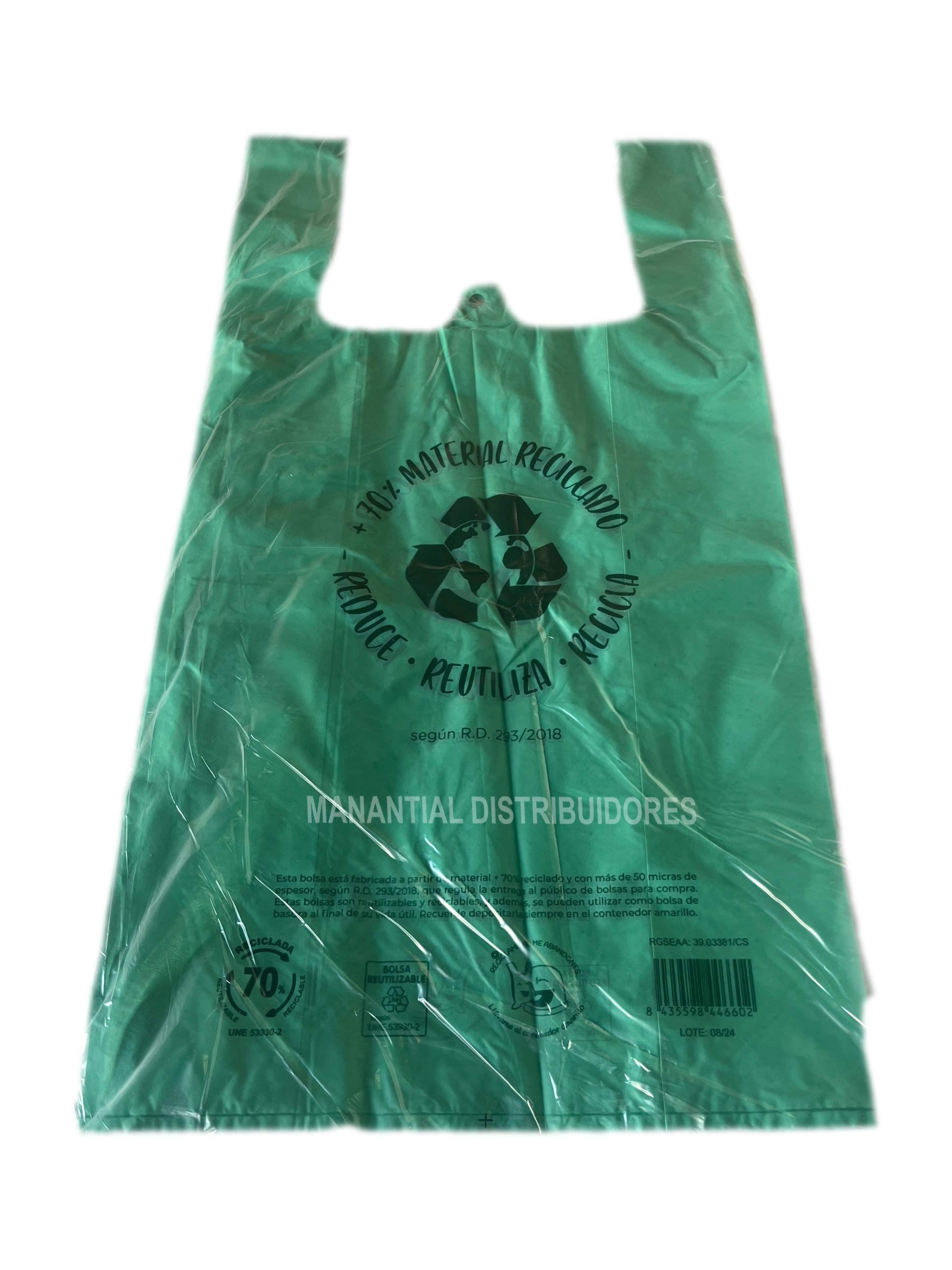 Caja 20 bolsas x 50 uni. Bolsas asa 70% reciclado. Medida 42x53. Color verde.